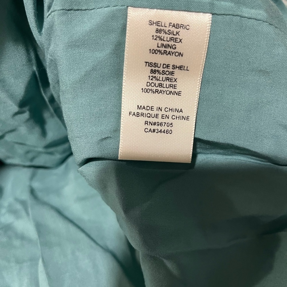 Rebecca Taylor Floral Silk Dress Smocked Waist Metallic Accents Green Size Small - Picture 10 of 10